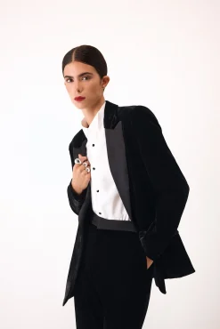 Blazer de veludo e cetim