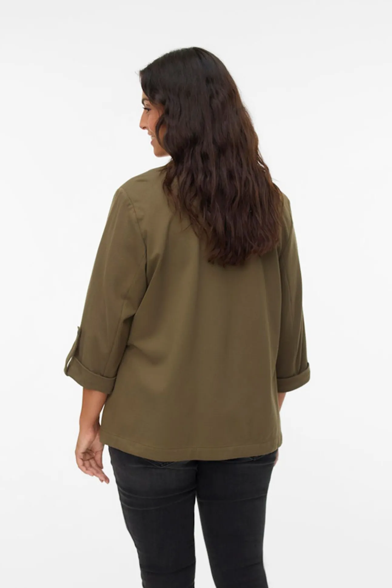 Blazer feminino aberto com lapela grande