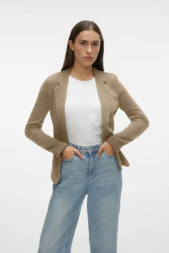 Blazer feminino de manga comprida com bolsos