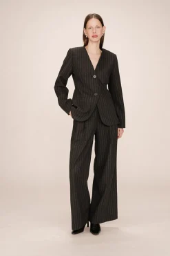 Blazer gola em mistura de lã riscas