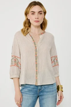 Blusa de algodão com bordado étnico