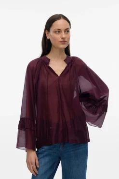 Blusa de manga com babados