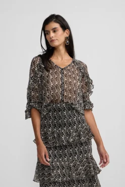 Blusa estampado com babados