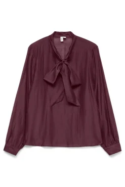 Blusa feminina de manga comprida com laço no gola