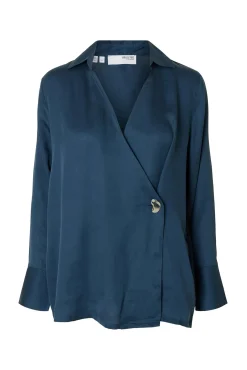 Blusa gola V com detalhe metálico