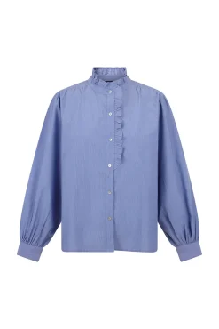 Blusa riscas com gola franzida