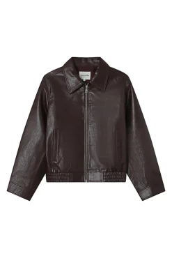 Blusão bomber oversized de couro marrom