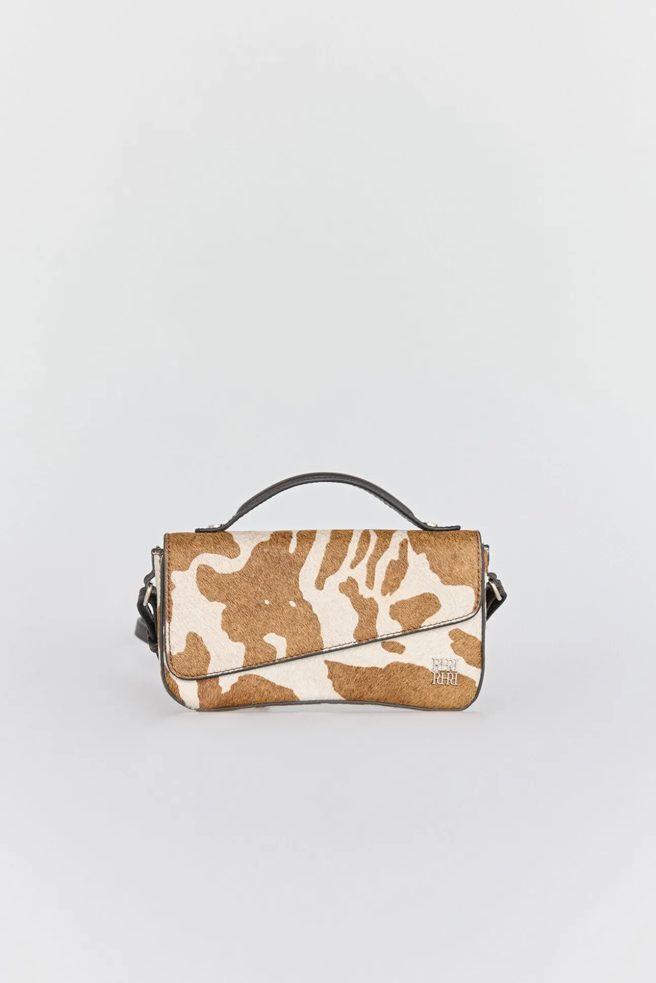 Bolsa de mala de tiracolo com estampado de vaca marrom (pele)
