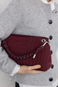 Bolsa de ombro de nylon com fecho-éclair e alça de cordão