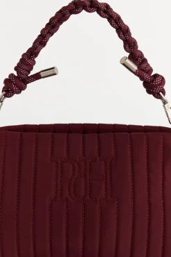 Bolsa de ombro de nylon com fecho-éclair e alça de cordão