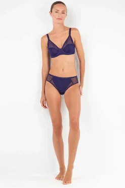 Braga tiro medio com tule jacquard azul