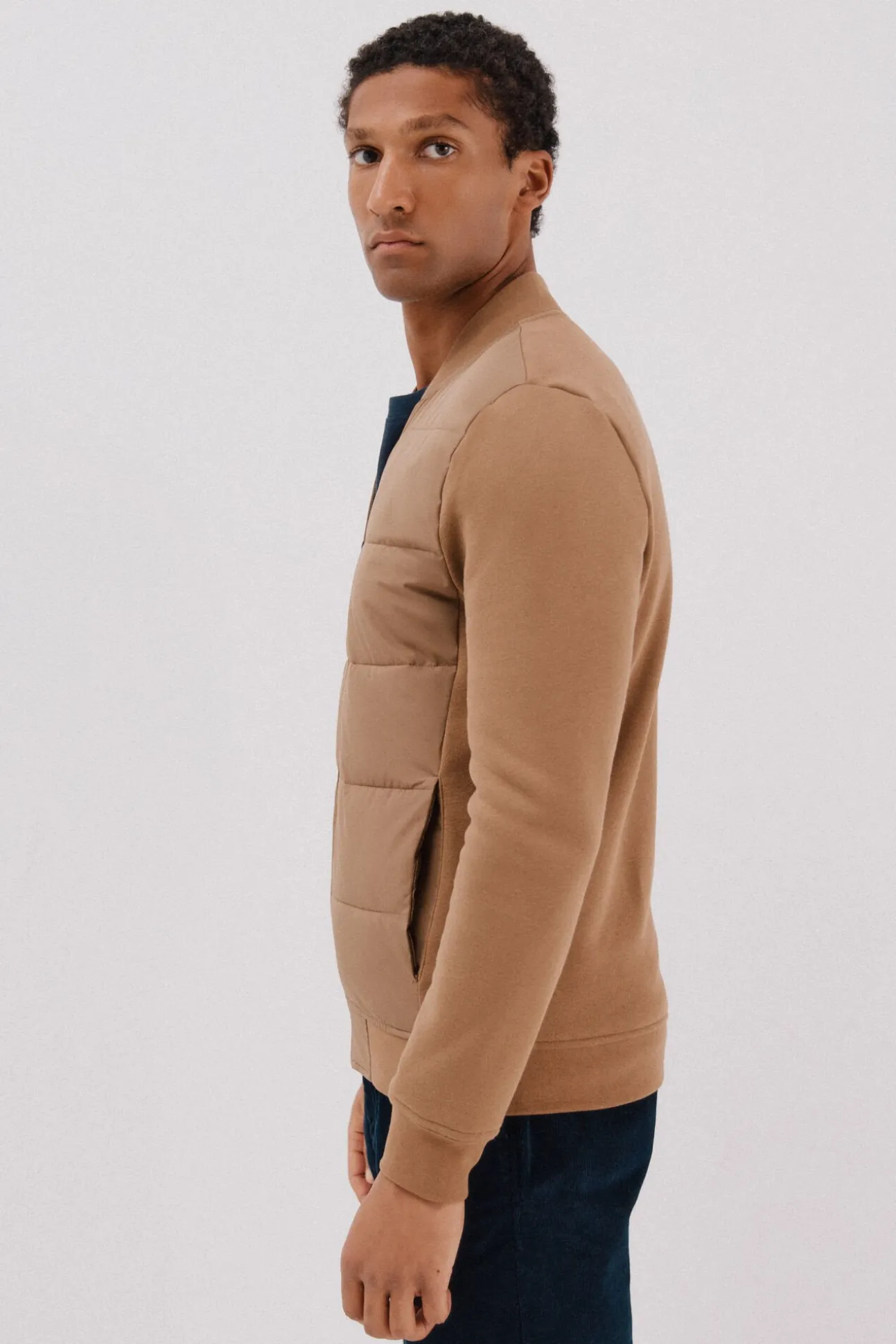 -Regular fit-Fleece fabric combined with technical fabric-Front zip fastening, bomber neck and side pockets-By buying our cotton products, you're supporting our investment in the Better Cotton initiative. This product has been sourced using
