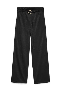 Calça comprida de malha com detalhe de fivela