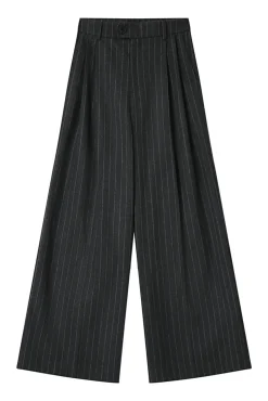 Calça de terno de lã riscas com detalhe plissado