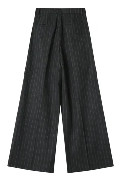 Calça de terno de lã riscas com detalhe plissado