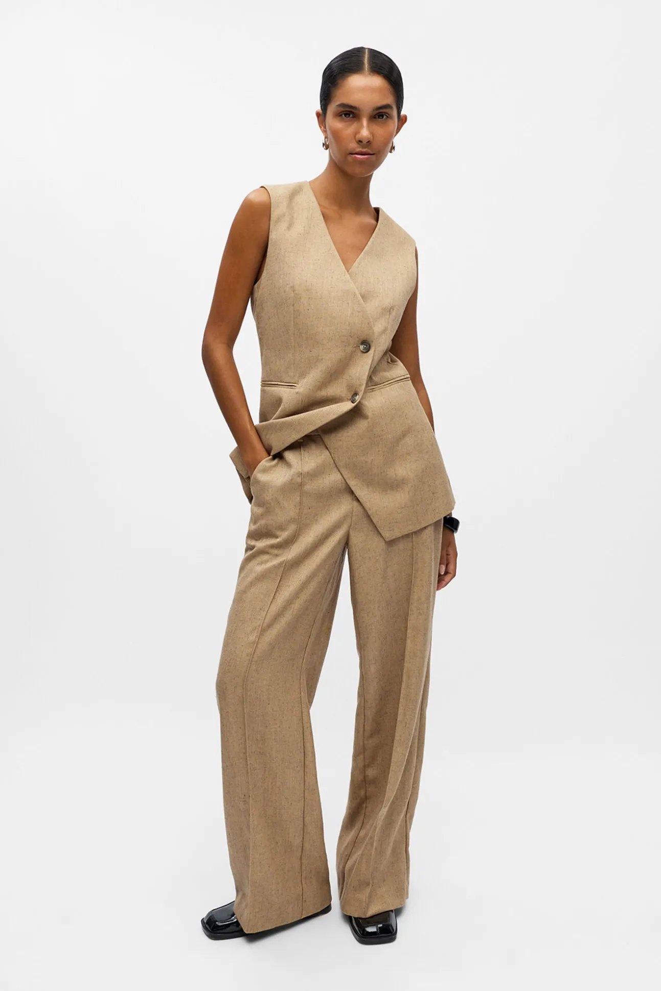 Calça de tweed de pernas largas