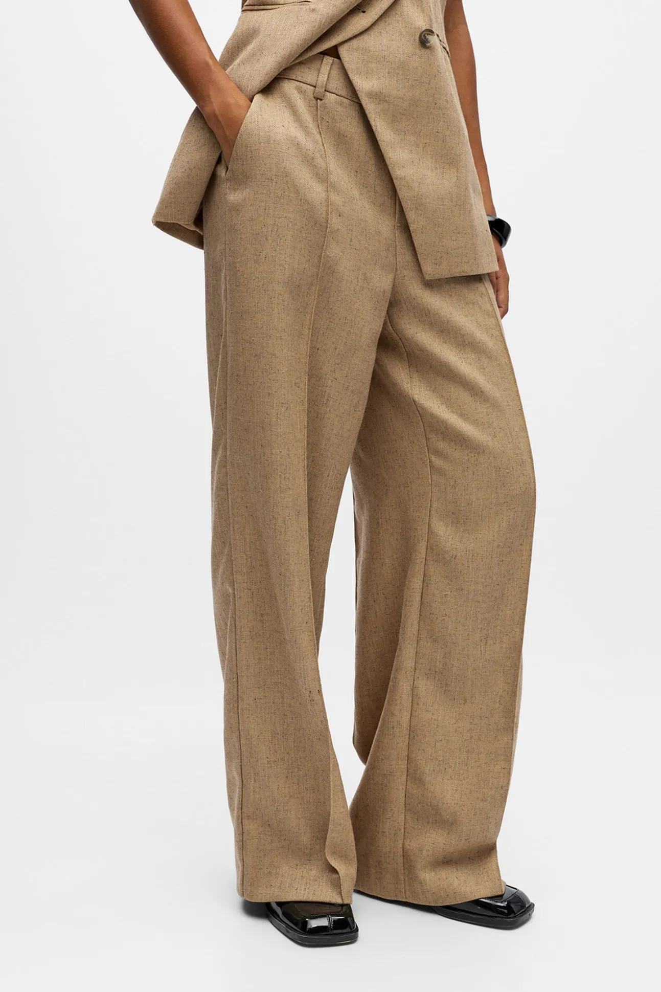 Calça de tweed de pernas largas
