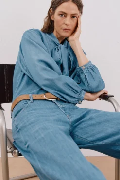 Calça jeans palazzo longa