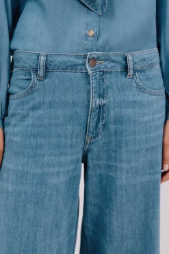 Calça jeans palazzo longa