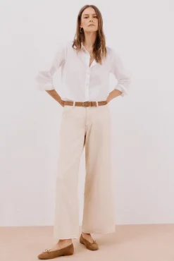 Calça jeans palazzo longa