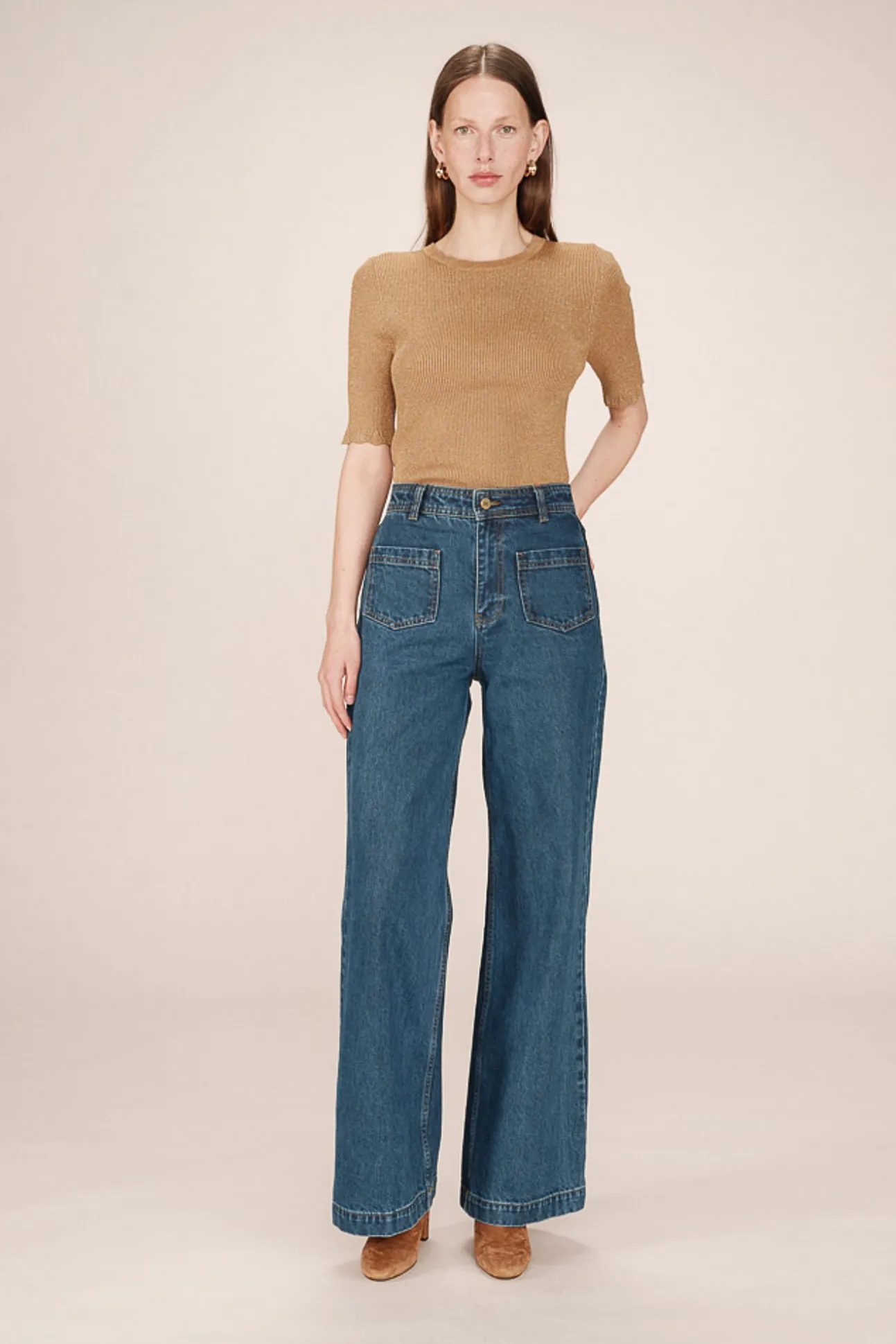Calças denim de cintura alta