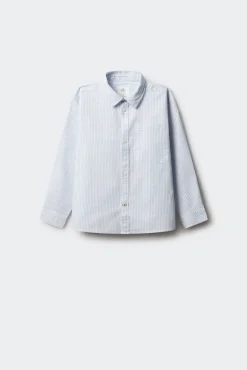 Camisa azul listrada fina para menino