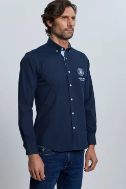 Camisa bordada azul marinho