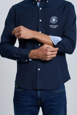 Camisa bordada azul marinho