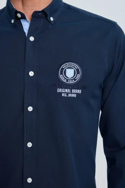 Camisa bordada azul marinho