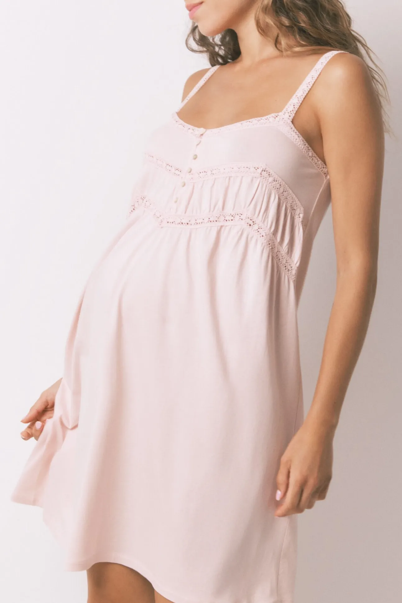 Camisa de dormir midi "maternity" de algodão rosa