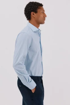 Camisa de fato riscas fácil de engomar