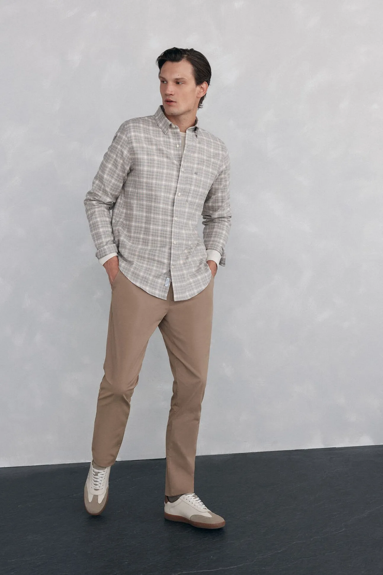 Camisa de flanela aos quadrados tecido italiano