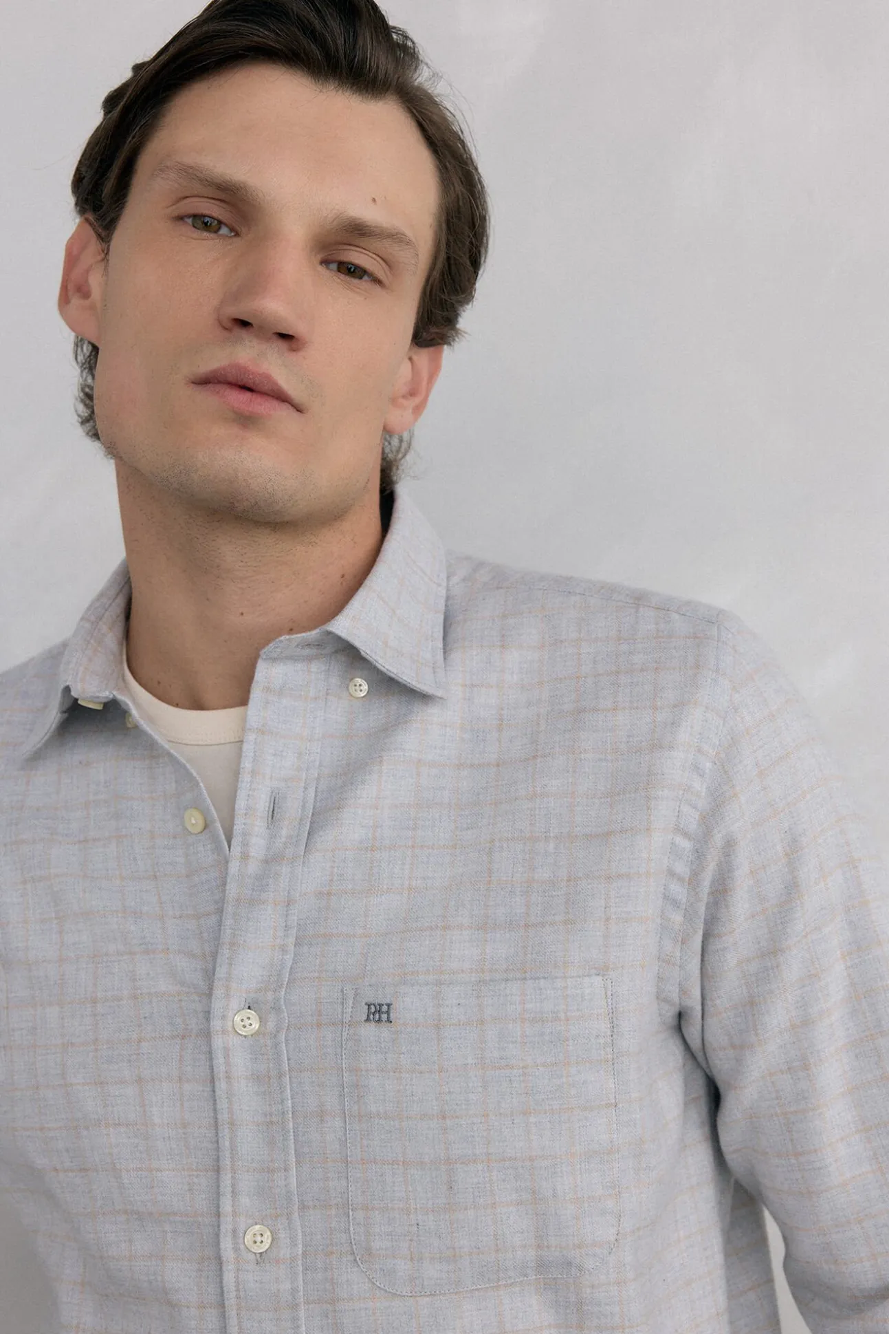 Camisa de flanela aos quadrados tecido italiano