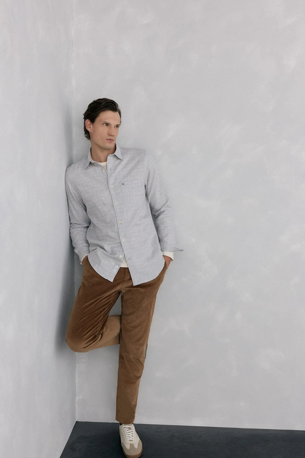 Camisa de flanela aos quadrados tecido italiano