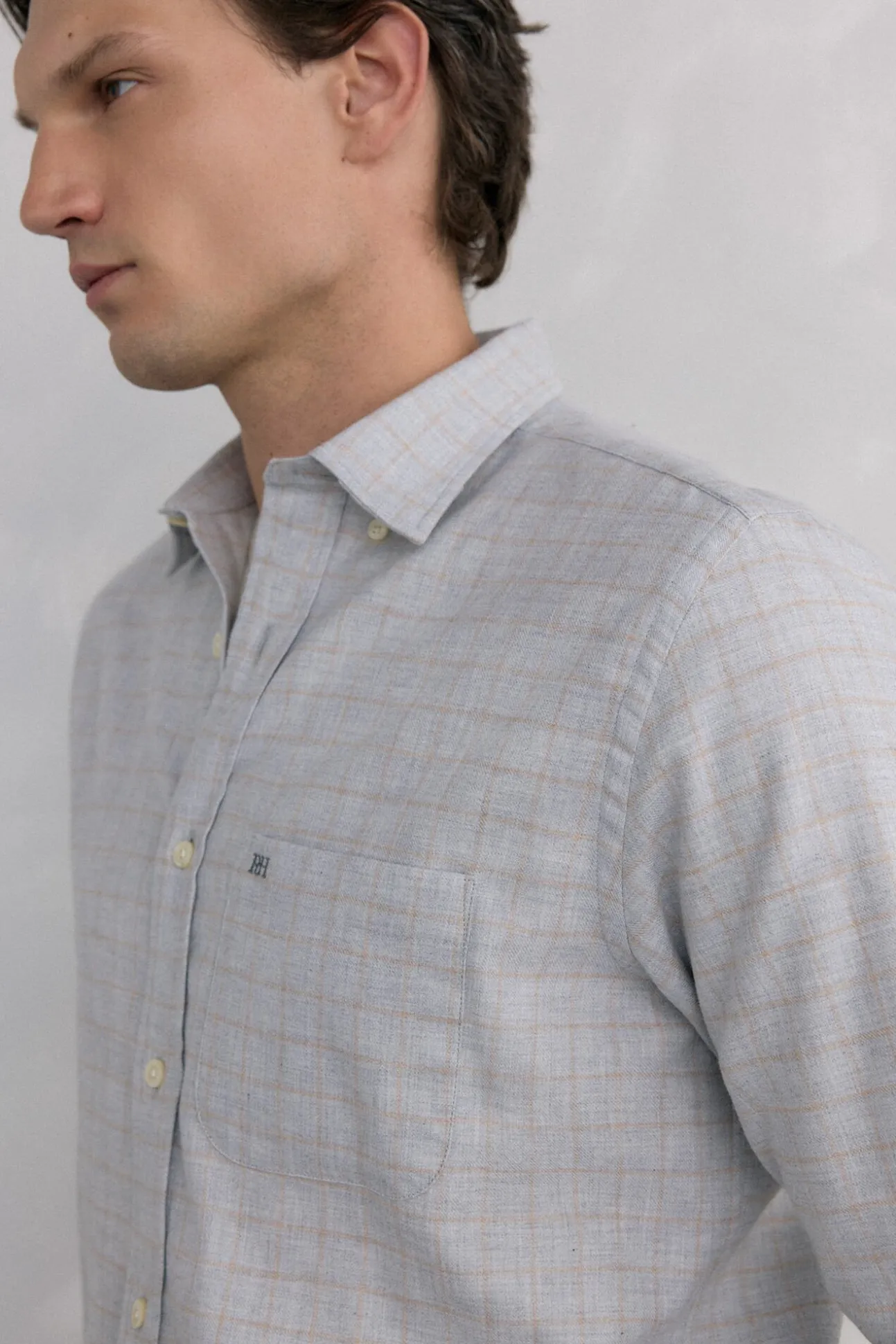 Camisa de flanela aos quadrados tecido italiano