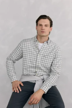 Camisa de flanela aos quadrados tecido italiano