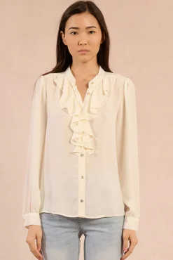 Camisa de manga comprida com detalhe de babados