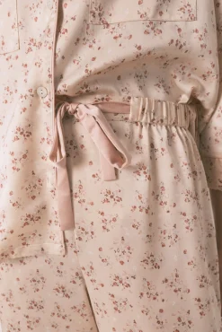 Camisa de pijama longa de cetim rosa