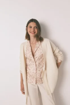Camisa de pijama longa de cetim rosa
