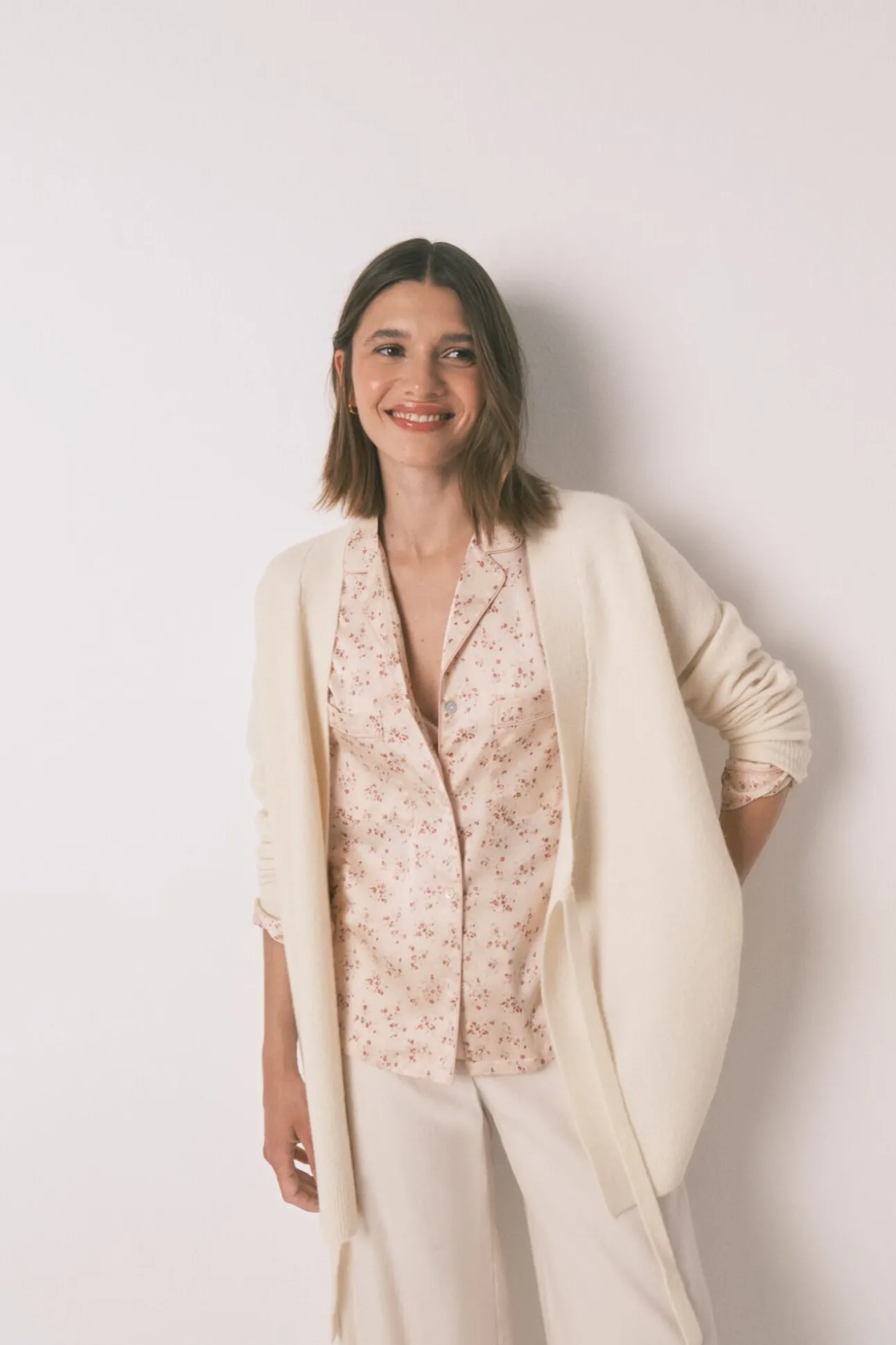 Camisa de pijama longa de cetim rosa