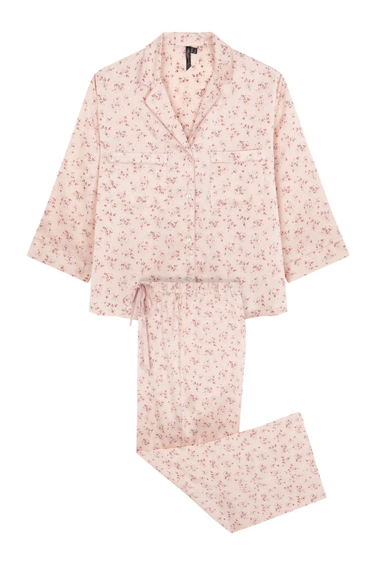 Camisa de pijama longa de cetim rosa