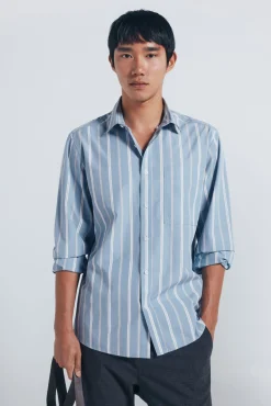 Camisa de popelina riscas