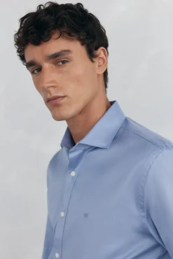 Camisa de sarja lisa, fácil de passar + anti-odor, corte slim