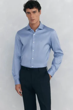 Camisa de sarja lisa, fácil de passar + anti-odor, corte slim