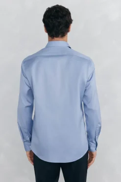Camisa de sarja lisa, fácil de passar + anti-odor, corte slim
