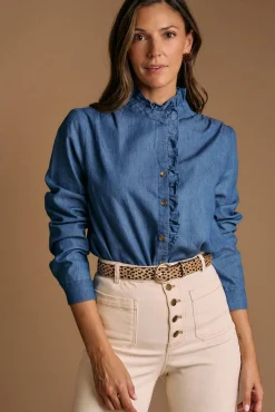 Camisa denim com babados Javiera