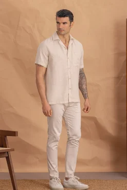 Camisa manga curta com linho