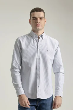Camisa oxford riscas de algodão slim