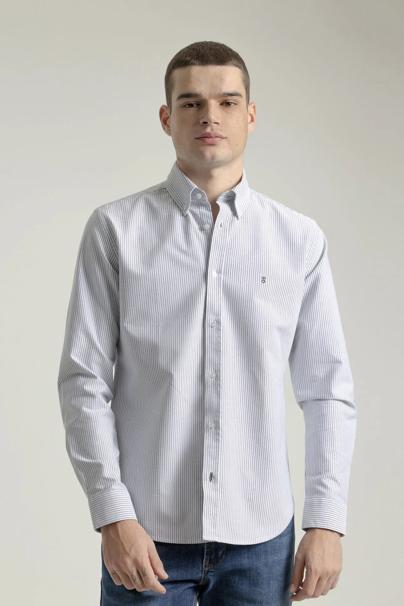 Camisa oxford riscas de algodão slim