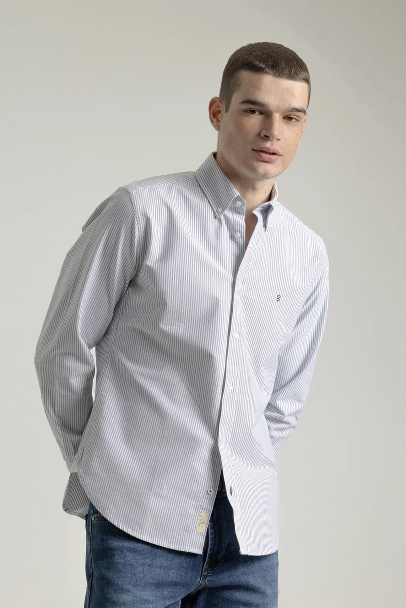 Camisa oxford riscas de algodão slim
